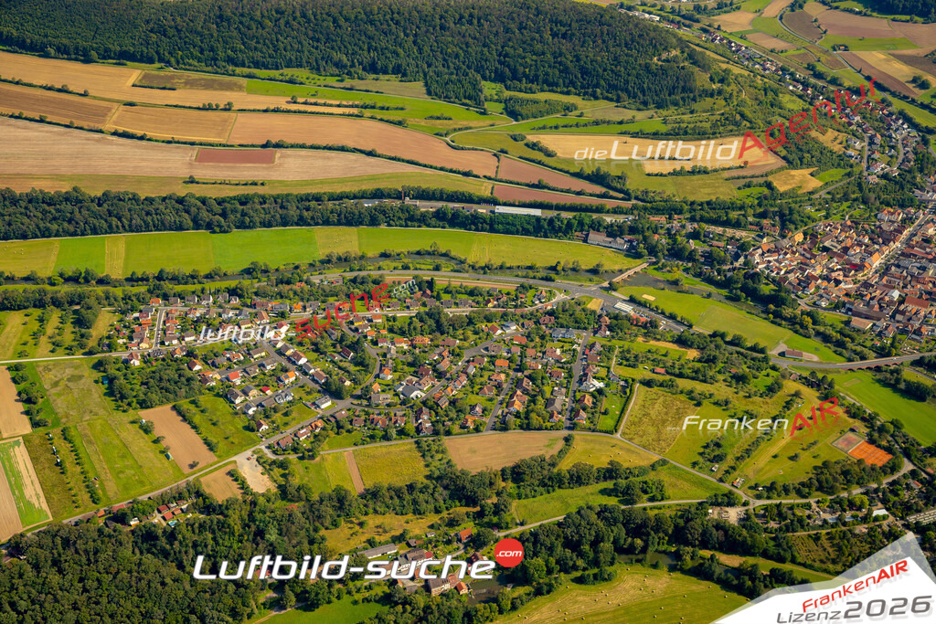 Das Luftbild zeigt :  Euerdorf - Die Luftaufnahme wurde 2024 vom UL-Flugzeug aus erstellt ( keine Drohne ) - Hochauflösende Luftaufnahme - Für grossformatige Ausdrucke geeignet. Die Geschenkidee !Mit Lizenz und Bildrechte bestellbar
