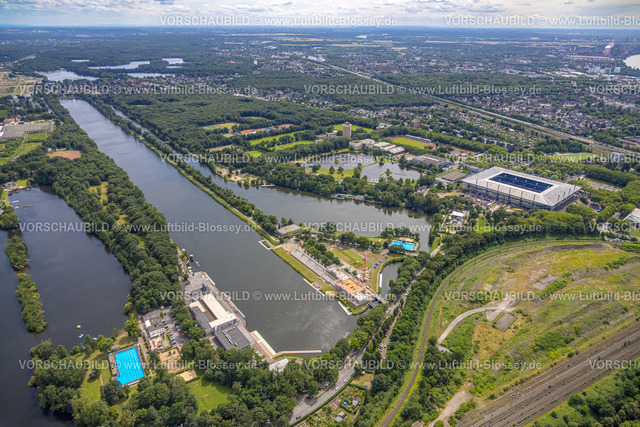 Duisburg240703850-Sued | Luftbild, Duisburg-Süd, Regattabahn, Sportpark mit Schauinsland-Reisen-Arena, auch Wedau-Stadion, Waldgebiet und Fernsicht, Neudorf, Duisburg, Ruhrgebiet, Nordrhein-Westfalen, Deutschland