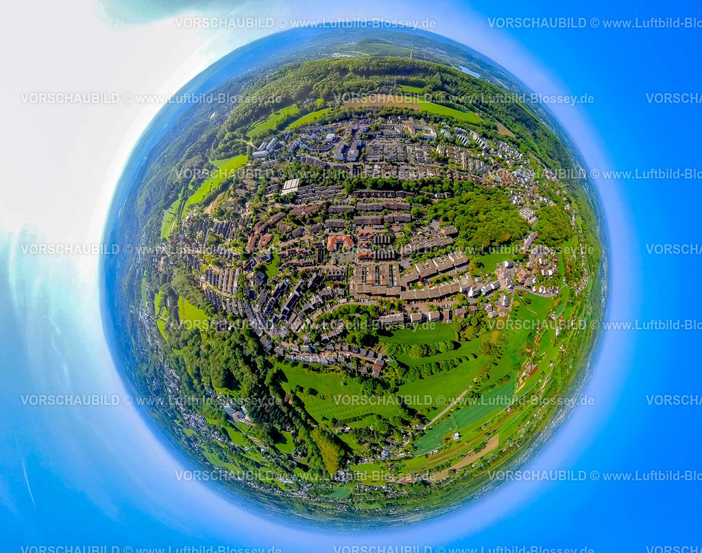 Herdecke240590177Westende | Luftbild, Wohngebiet Schraberg, Ortsansicht Ortsteil Westende, Wiesen und Felder, gewerbegebiet, Loerfeld, Erdkugel, Fisheye Aufnahme, Fischaugen Aufnahme, 360 Grad Aufnahme, tiny world, little planet, fisheye Bild, Ostende, Herdecke, Ruhrgebiet, Nordrhein-Westfalen, Deutschland