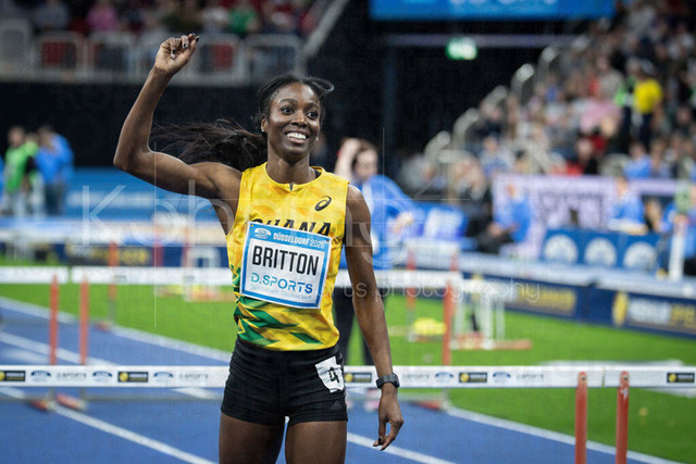 ISTAF Indoor; Duesseldorf, 24.01.2026 | DUESSELDORF, GERMANY - JANUARY 24:  Hurdler Evonne Britton (GHA) celebrates during the ISTAF Indoor Dusseldorf at PSD Bank Dome on January 24, 2026 in Duesseldorf, Germany. 