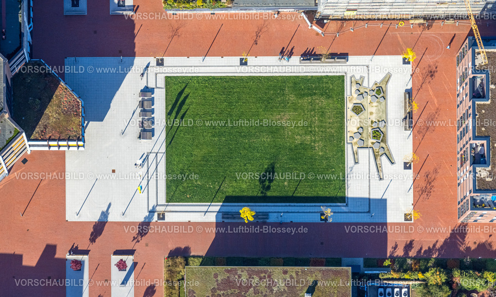 Kamp-Lintfort221004678-2 | Luftbild, City Rathausquartier Neugestaltung mit Rasenfläche, Baustelle, Kamperbruch, Kamp-Lintfort, Niederrhein, Ruhrgebiet, Nordrhein-Westfalen, Deutschland