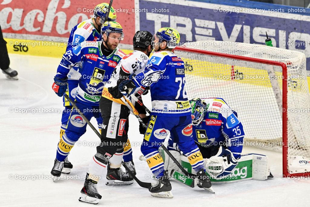 EC IDM Wärmepumpen VSV vs. Pioneers Vorarlberg | #35 Joe Cannata EC VSV, #72 John Hughes EC VSV, #32 Ben Summer Pioneers Vorarlberg, #95 Mark Katic EC VSV, EC IDM Wärmepumpen VSV vs. Pioneers Vorarlberg, EC IDM Wärmepumpen VSV vs. Pioneers Vorarlberg am 22.02.2026 in Villach (Stadthalle Villach), Austria, (Photo by Bernd Stefan)