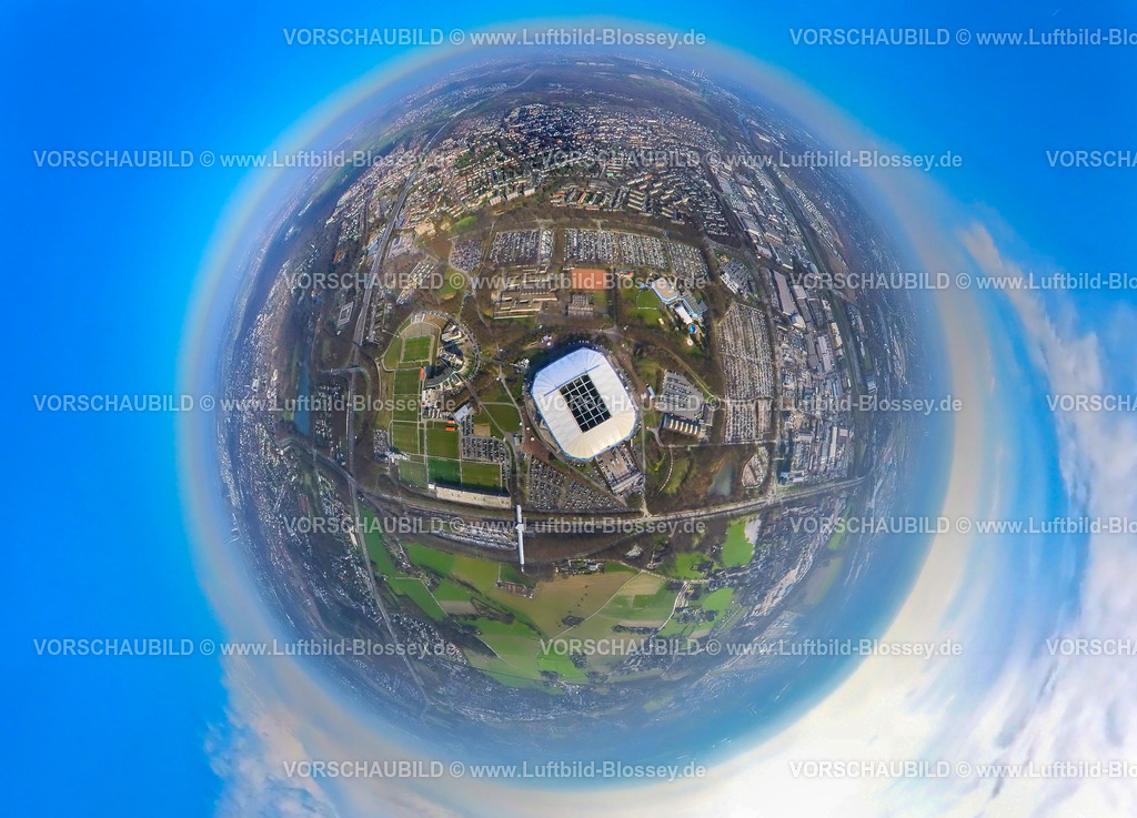 Gelsenkirchen240390002Schalke-2 | Luftbild, Veltins-Arena Bundesligastadion des FC Schalke 04 mit offenem Dach und gefüllten Parkplätzen, Fußballfans am Stadion, Berger Feld, Erle, Gelsenkirchen, Ruhrgebiet, Nordrhein-Westfalen, Deutschland