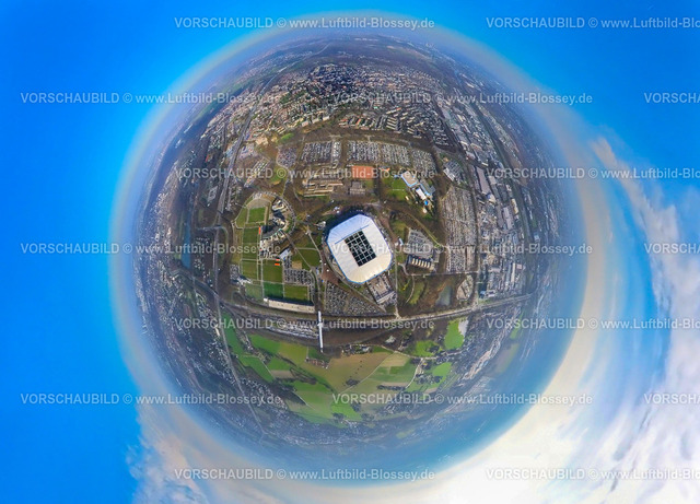 Gelsenkirchen240390002Schalke-2 | Luftbild, Veltins-Arena Bundesligastadion des FC Schalke 04 mit offenem Dach und gefüllten Parkplätzen, Fußballfans am Stadion, Berger Feld, Erle, Gelsenkirchen, Ruhrgebiet, Nordrhein-Westfalen, Deutschland