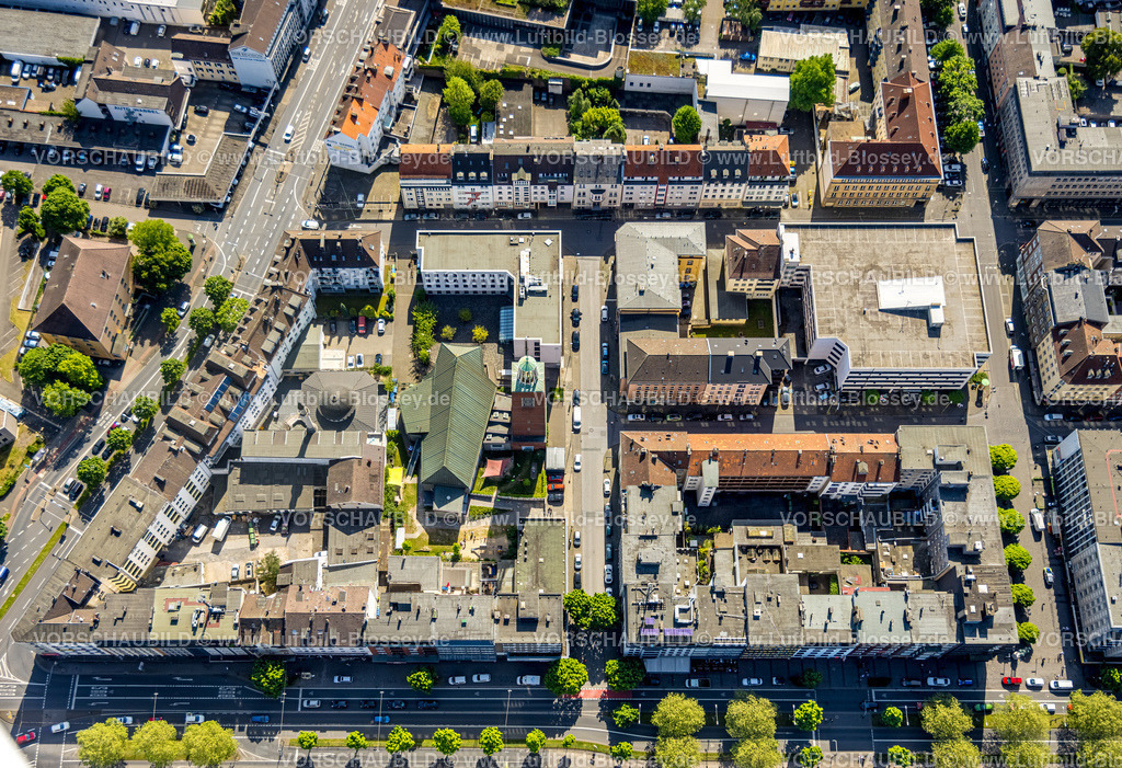 Hagen240504234 | Luftbild, City Innenstadt zwischen Martin-Luther-Straße und Körner Straße, Lutherkirche, Diakonie Mark Ruhr, Islamischer Kulturverein Mosque Moschee, Mittelstadt, Hagen, Ruhrgebiet, Nordrhein-Westfalen, Deutschland