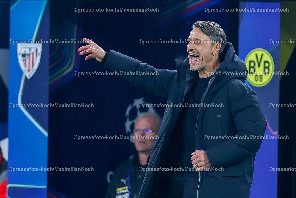 UCL01102501046 | 01.10.2025, Fußball, UEFA Champions League, Borussia Dortmund - Athletic Club Bilbao, BVB Stadion, 2. Spieltag, Saison 2025 2026: Cheftrainer Niko Kovac (BVB #hc) gestikulierend am Spielfeldrand  Regulations prohibit any use of photographs as image sequences and or quasi-video.