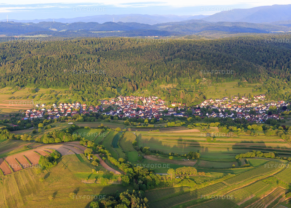 Luftbild: Winzerortansicht aus Westen im Ortsteil Heimbach in Teningen im Bundesland Baden-Württemberg in Deutschland. Foto: IMG_147438.jpg vom 29.05.2025 durch Werner Riehm/FLY-FOTO.de
