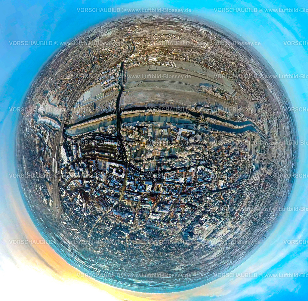 Hamm221290010Lippeumbau | Luftbild von Hamm im Schnee, Lippeumbau Erlebensraum, Flugplatz Lippewiesen, fisheye, Fisheye Aufnahme, Fischaugen Aufnahme, 360 Grad Aufnahme, Uentrop, Hamm, Ruhrgebiet, Nordrhein-Westfalen, Deutschland