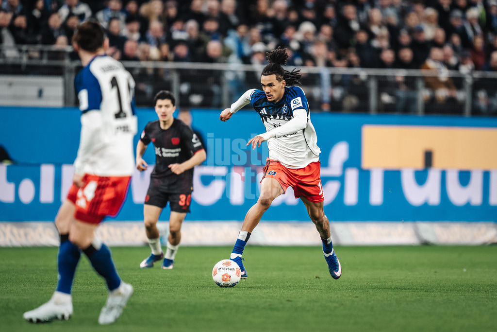 Fußball | Männer | Saison 2025/2026 | 1. Fußball-Bundesliga | 17. Spieltag | Hamburger SV vs. Bayer 04 Leverkusen | 04.03.2026 | Damion Downs (#19, HSV)