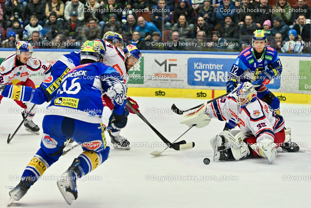 EC IDM WÄRMEPUMPEN VSV vs. EC Red Bull Salzburg | #35 TOLVANEN ATTE EC Redbull Salzburg, #72 HUGHES John EC VSV, #2 Lewington Tyler James EC Redbull Salzburg, #16 HANCOCK Kevin EC VSV, #4 Nienhuis Nash EC Redbull Salzburg, EC IDM WÄRMEPUMPEN VSV vs. EC Red Bull Salzburg, EC IDM WÄRMEPUMPEN VSV vs. EC Red Bull Salzburg am 17.01.2025 in Villach (Stadthalle Villach), Austria, (Photo by Bernd Stefan)