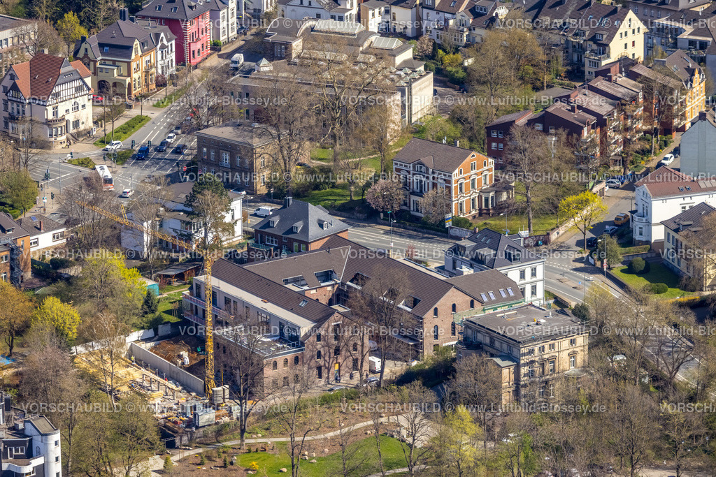 Witten220401362 | Luftbild, Baustelle für Lofts auf dem ehemaligen Scharfen Gelände sowie Scharfen Villa und Gustav Lohmann Villa, Witten, Ruhrgebiet, Nordrhein-Westfalen, Deutschland