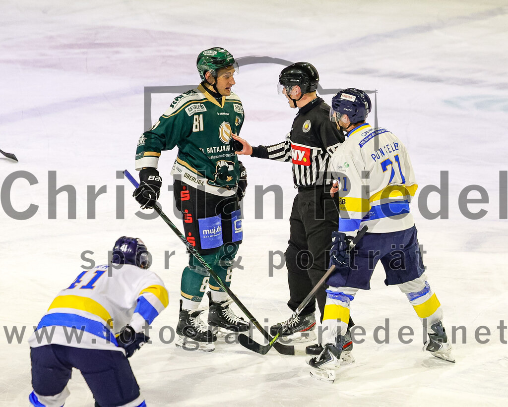 2026-01-09_058_TSV_Erding_gegen_Stuttgart_Rebels | Erding, Deutschland, 09.01.2026:Eishockey, Oberliga Süd 2025 / 2026, 35. Spieltag, TSV Erding gegen Stuttgart Rebels, Endergebnis: Maximilian Forster (Erding Gladiators, #81), Reagan Poncelet (Stuttgart Rebels, #71)Foto: Christian Riedel / fotografie-riedel.net