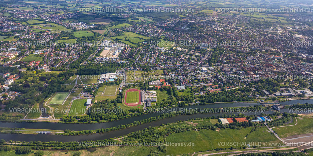 Hamm220504855 | Luftbild, Sportzentrum Ost mit Jahnstadion, Maximare Erlebnistherme Bad Hamm, Ostenfriedhof, Datteln-Hamm-Kanal, Fluss Lippe, Mitte, Hamm, Ruhrgebiet, Nordrhein-Westfalen, Deutschland