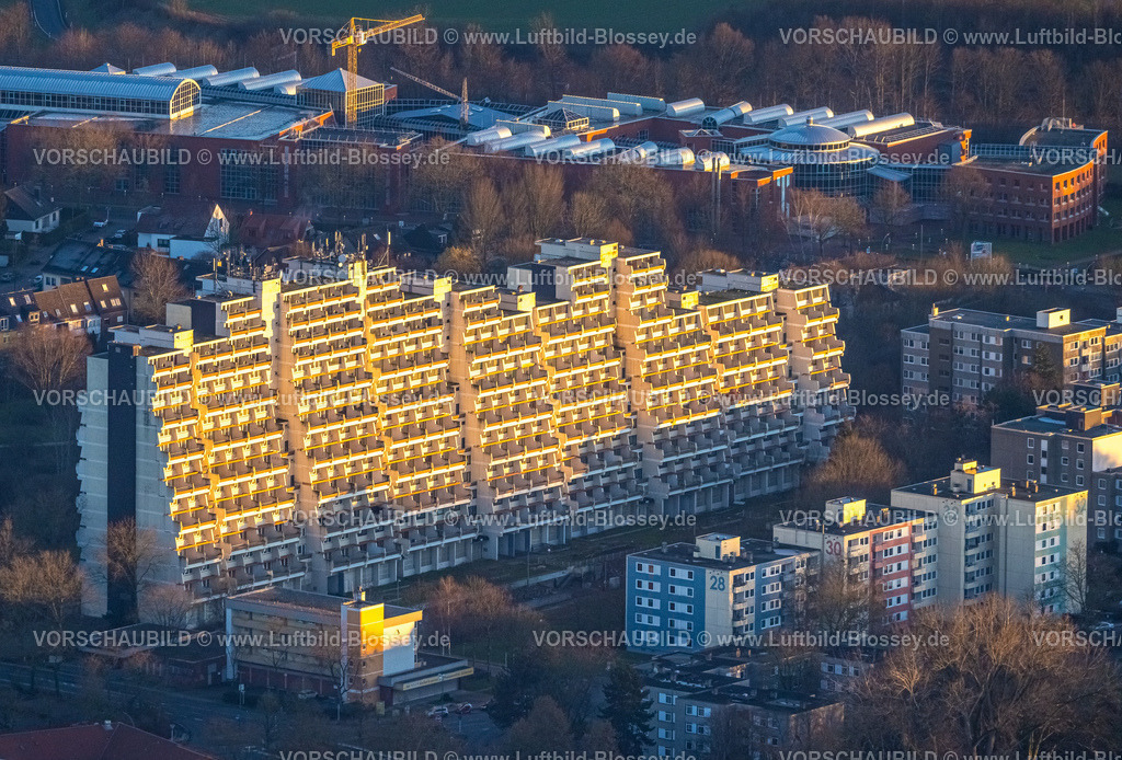 Dortmund230202759 | Luftbild, Hannibal II Wohnblock, Vogelpothsweg, im Abendlicht, Dorstfeld, Dortmund, Ruhrgebiet, Nordrhein-Westfalen, Deutschland