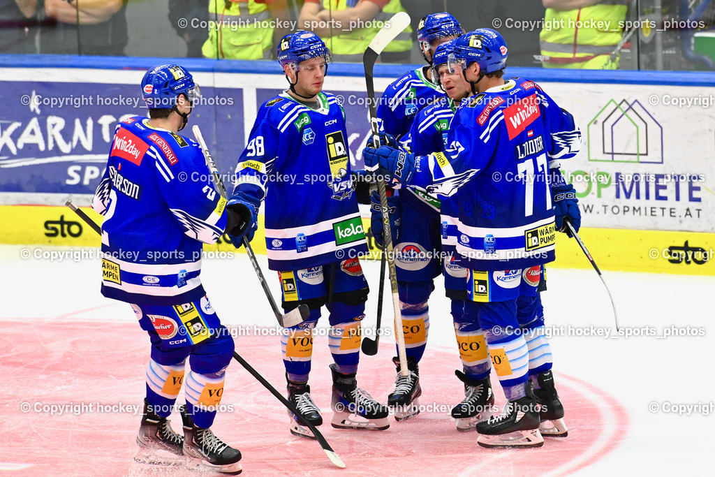 EC IDM Wärmepumpen VSV vs. Yale Bulldogs 17.8.2023 | Jubel EC VSV Mannschaft, #2 MACPHERSON Dylan, #98 TOMAZEVIC Blaz, #55 SABOLIC, Robert, #42 LANZINGER Benjamin, #77 LINDNER Philipp