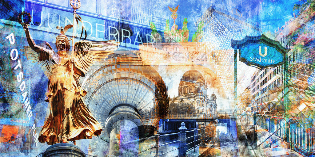 berlin moderne collage abstraktes bild auf leinwand acrylglas | Kaufen Sie Hamburg Bilder und Hamburg Fotos auf Leinwand, Acrylglas, Alu-Dibond, oder als Poster in Hamburgs großer Onlinegalerie. Elbphilharmonie Bilder, Hamburger Hafen, Speicherstadt, Alster und viel mehr.