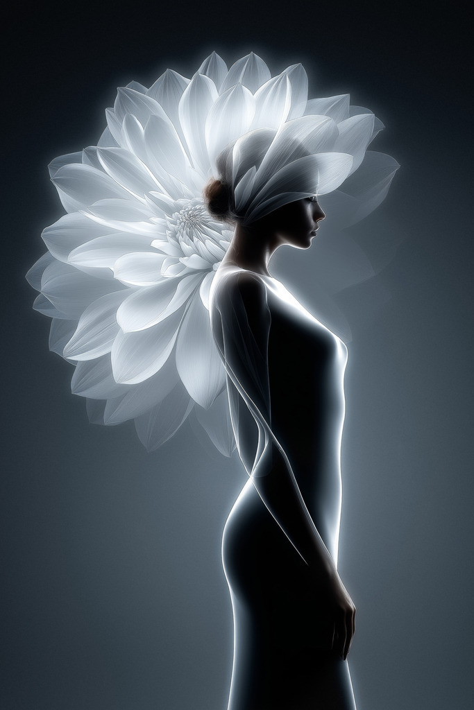 2511007 - Frau mit Dahlie | Kunstvolles Motiv als hochwertiger Druck auf Leinwand, Alu-Dibond oder hinter Acrylglas.