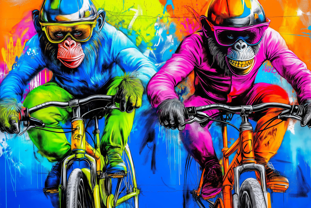 2504003 - Coole Affen auf Fahrrädern | Zwei Affen im farbenfrohen Graffiti-/ Street Art Stil