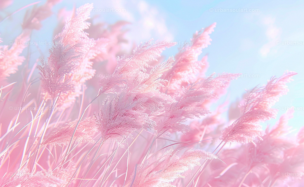 Pink Reeds Blowing In The Wind | Soft, pastel-colored reeds gently swaying in the wind create a delicate, serene scene. Perfect for adding a light and airy vibe, this piece is ideal for nature-inspired interiors. - Realisiert mit Pictrs.com
