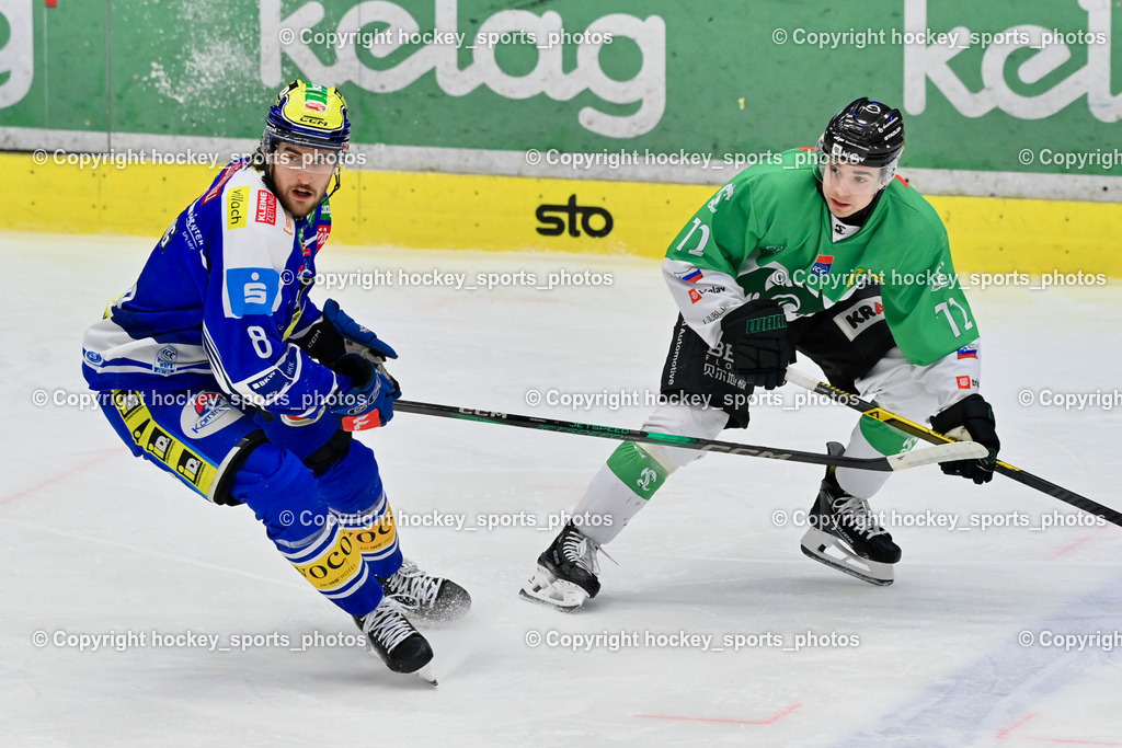 EC IDM WÄRMEPUMPEN VSV vs. Olimpija Ljubljana | #8 Maximilian Rebernig EC VSV, #72 Bine Masic Olimpija Ljubljana, EC IDM WÄRMEPUMPEN VSV vs. Olimpija Ljubljana, EC IDM WÄRMEPUMPEN VSV vs. Olimpija Ljubljana am 01.02.2026 in Villach (Stadthalle Villach), Austria, (Photo by Bernd Stefan)