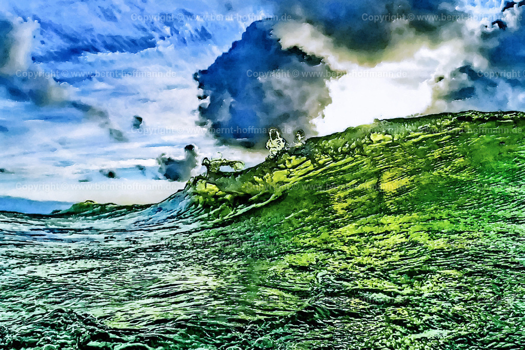 PAD2_KaKo-Welle-014_150x100 | DIGITALKUNST. Welle -014. __ Nordsee- Welle - vom Wasser aus gegen den Himmel betrachtet. __ Das Basisfoto für dieses malerisch verwandelte Werk hat der Sylter Hobbyfotograf Karsten Kossowski beim Surfen gemacht und es Bernt Hoffmann für dessen Kunstpart zur Verfügung gestellt. - Realisiert mit Pictrs.com