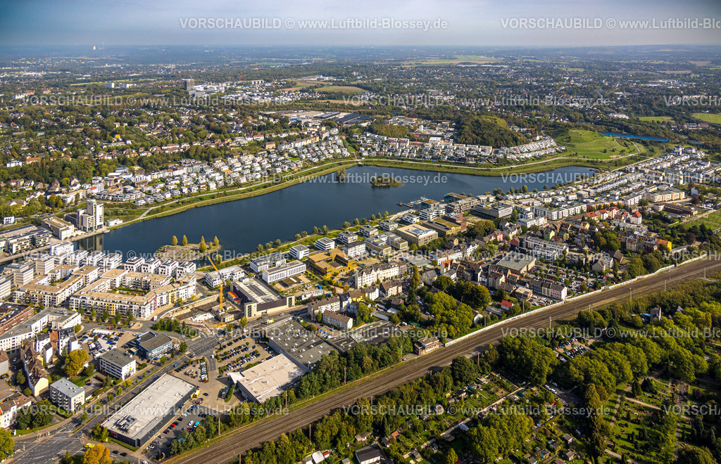 Dortmund231000196 | Luftbild, Phönix-See Naherholungsgebiet und Ausflugsziel mit Wohngebiet, ehemaliges Stahlwerksareal Phoenix-Ost, Hörde, Dortmund, Ruhrgebiet, Nordrhein-Westfalen, Deutschland
