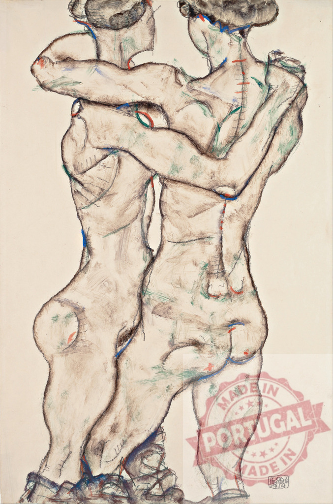Egon Schiele Egon Schiele expressionist drawing of embracing nude figures | Nude couple embracing, symbolizing love and human connection in expressionist art style - Realisiert mit Pictrs.com