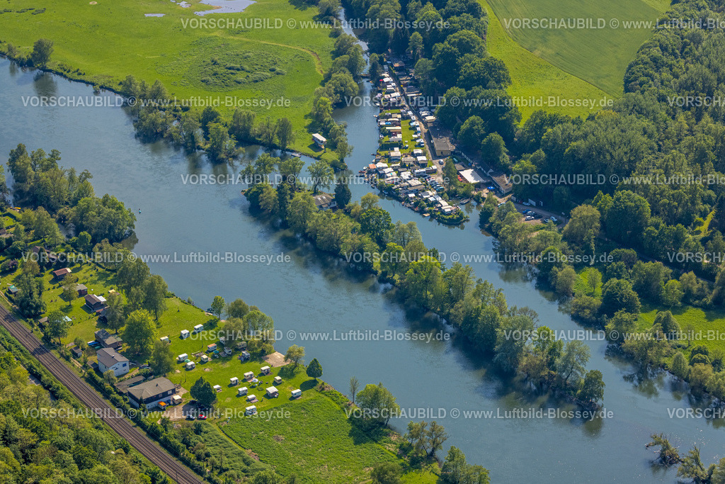 Witten240506862 | Luftbild, Ruhrinsel im Fluss Ruhr und Campingplatz Steger, Ruhrufer und Camping Wetterstraße am Kanuclub Witten, Bommern, Witten, Ruhrgebiet, Nordrhein-Westfalen, Deutschland