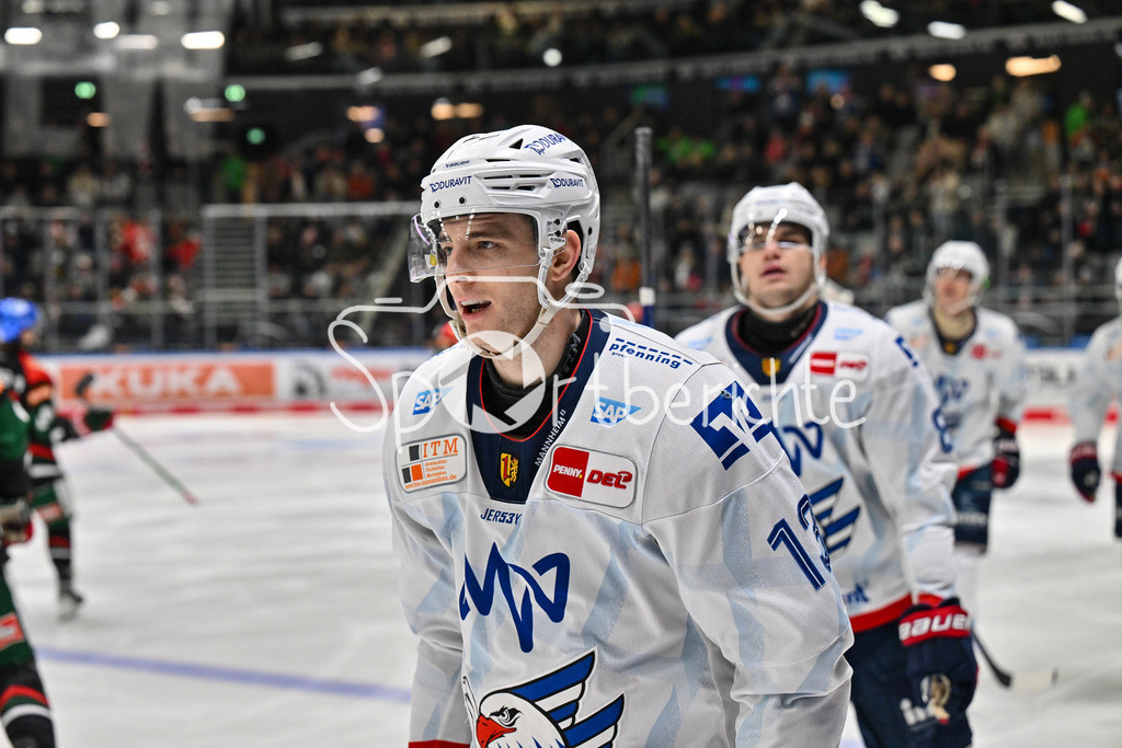 Augsburger Panther - Adler Mannheim | Jubel der Gaeste nach dem Treffer zum 0-3 durch Stefan LOIBL (Adler Mannheim 13)   Freude / Happy / Tor / Torschuezte / DEL: Augsburger Panther - Adler Mannheim, Curt Frenzel Stadion am 26.12.2024