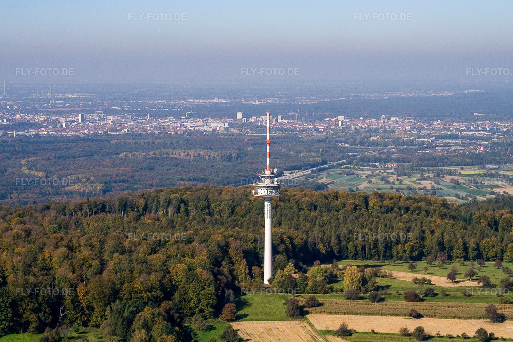 Luftbild: Fernemldeturm im Ortsteil Grünwettersbach in Karlsruhe im Bundesland Baden-Württemberg in Deutschland. Foto: IMG_8639.jpg vom 14.10.2007 durch Werner Riehm/FLY-FOTO.de