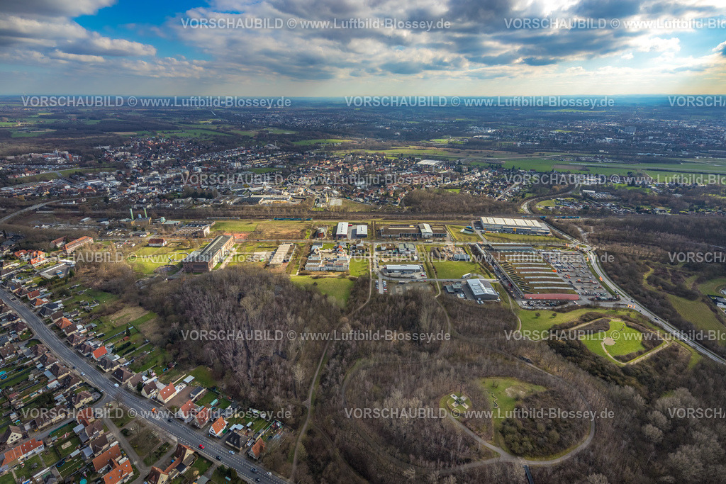 Hamm230214935 | Luftbild, Gewerbegebiet Sachsenweg, HAlde Zeche Sachsen und Panoramahalde, Stadtbezirk Heessen, Hamm, Ruhrgebiet, Nordrhein-Westfalen, Deutschland