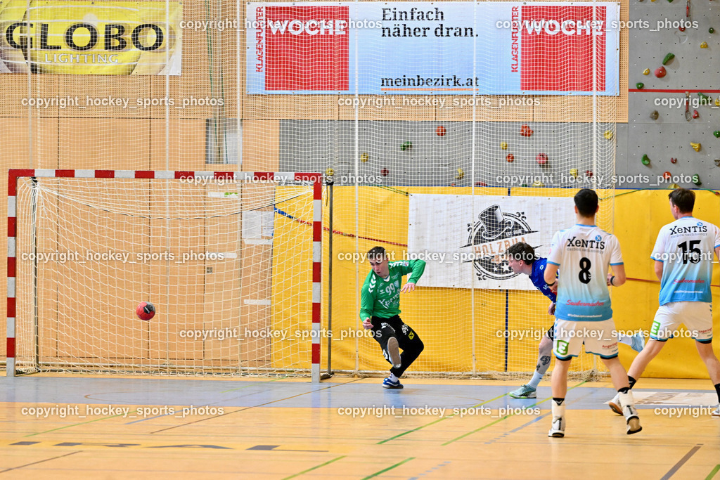 SC Ferlach vs. HSG Bärnbach/Köflach 30.3.2024 | #99 Strasek Denis HSG Bärnbach, #17 PAVLOV Hari SC Ferlach, SC Ferlach vs. HSG Bärnbach/Köflach 30.3.2024, SC Ferlach vs. HSG Bärnbach/Köflach am 30.03.2024 in Ferlach (Ballspielhalle Ferlach), Austria, (Photo by Bernd Stefan)