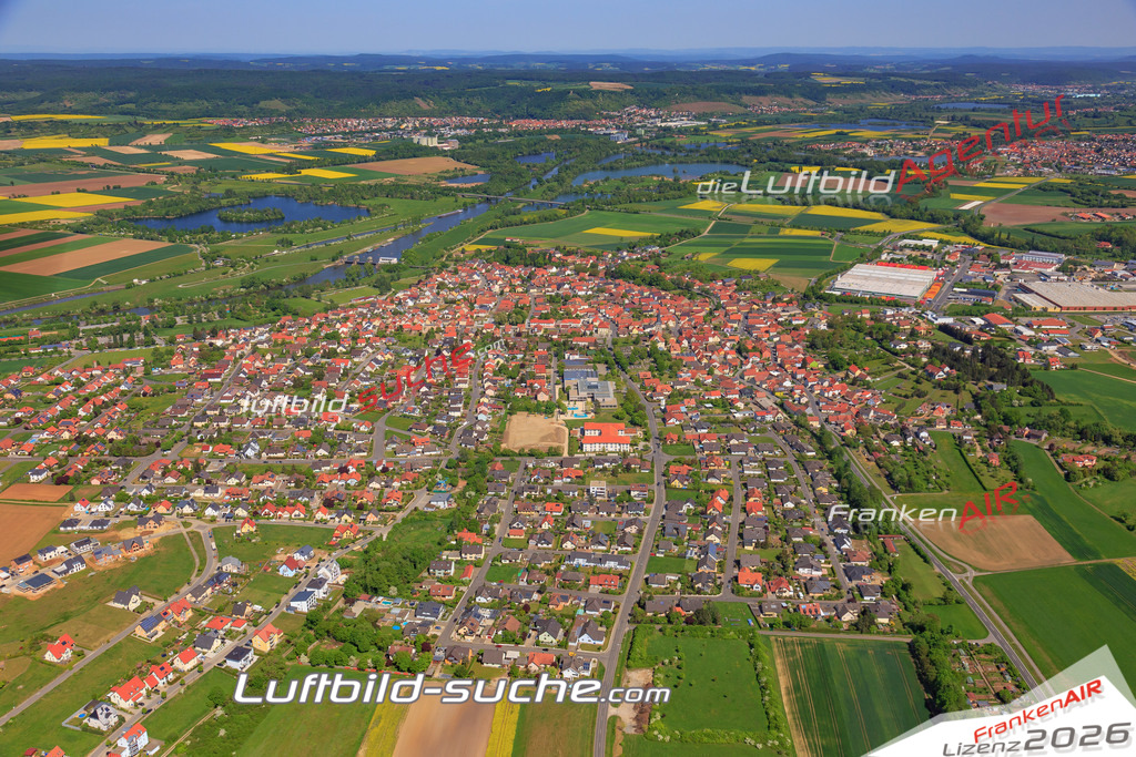 aktuelles Luftbild von  Knetzgau - Luftaufnahme wurde 2018 von https://frankenair.de mittels Flugzeug (keine Drohne) erstellt.