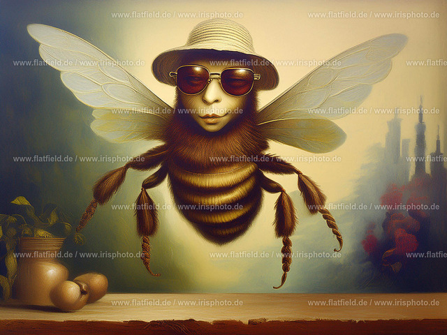 Biene mit Strohhut & Sonnenbrille 3 | Digital Art | Digitale Kunst