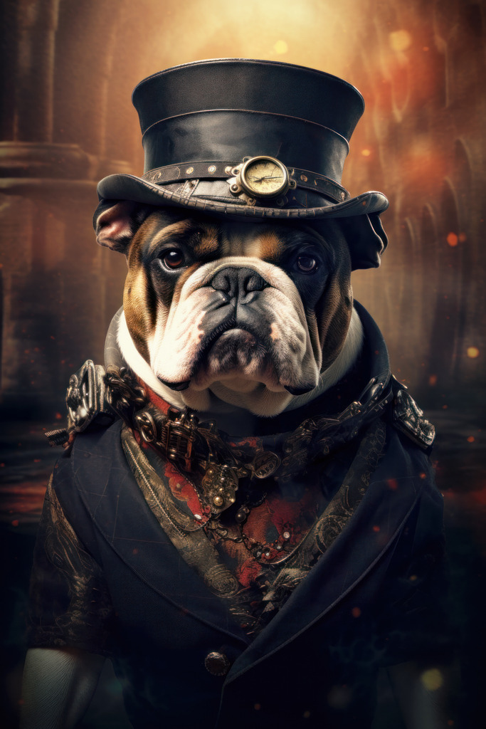 2307220 - Steampunk Bulldogge | Lustiges Porträt einer Englischen Bulldogge im Steampunk Look.