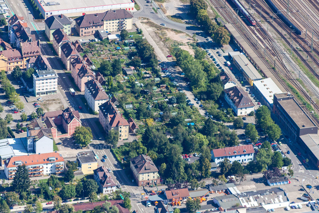 Luftbild: Bahnhof in Offenburg im Bundesland Baden-Württemberg in Deutschland. Foto: IMG_20829.jpg vom 31.08.2009 durch Werner Riehm/FLY-FOTO.de