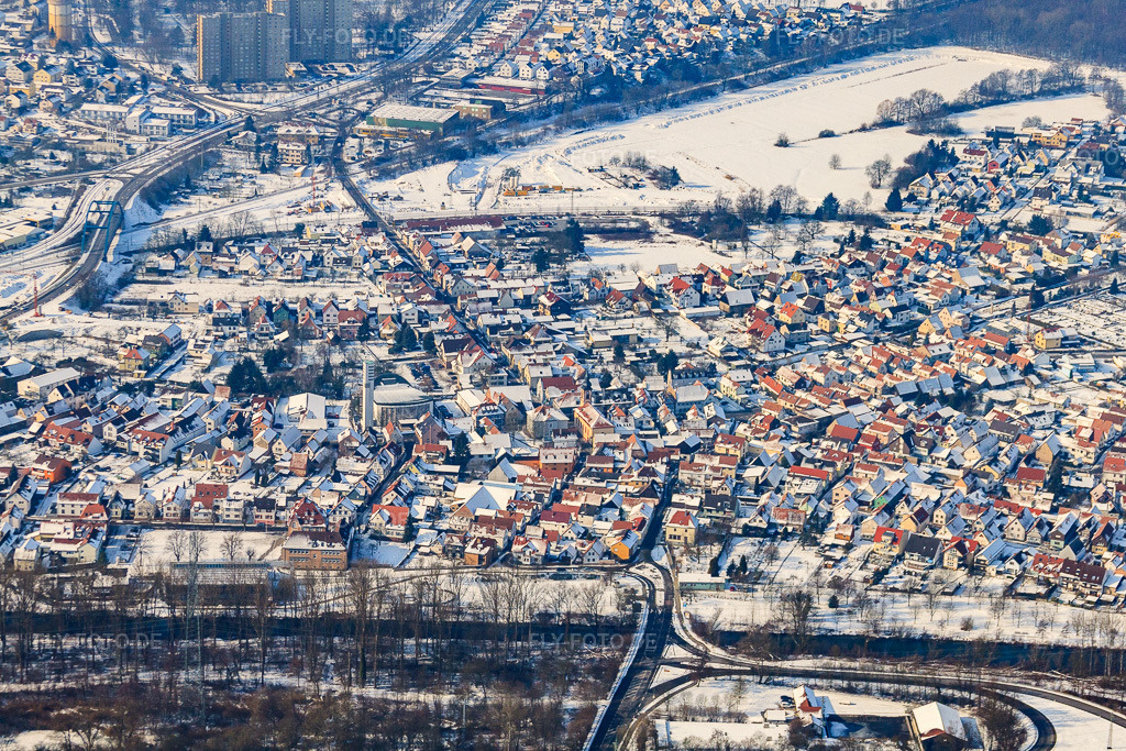 Luftbild: Altwörth von Osten im Winter bei Schnee in Wörth am Rhein im Bundesland Rheinland-Pfalz in Deutschland. Foto: IMG_24105.jpg vom 16.02.2010 durch Werner Riehm/FLY-FOTO.de