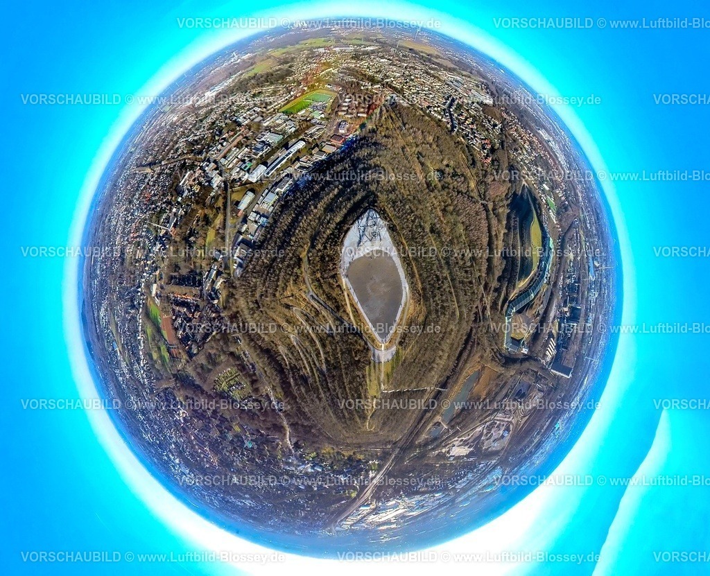 Bottrop240190200Tetraeder | Luftbild, Tetraeder Wahrzeichen, Haldenereignis Emscherblick, Aussichtsterrasse in Form einer dreiseitigen Pyramide auf der Halde Beckstraße, Künstler Architekt Wolfgang Christ, Erdkugel, Fisheye Aufnahme, Fischaugen Aufnahme, 360 Grad Aufnahme, tiny world, little planet, fisheye Bild, Batenbrock-Nord, Bottrop, Ruhrgebiet, Nordrhein-Westfalen, Deutschland