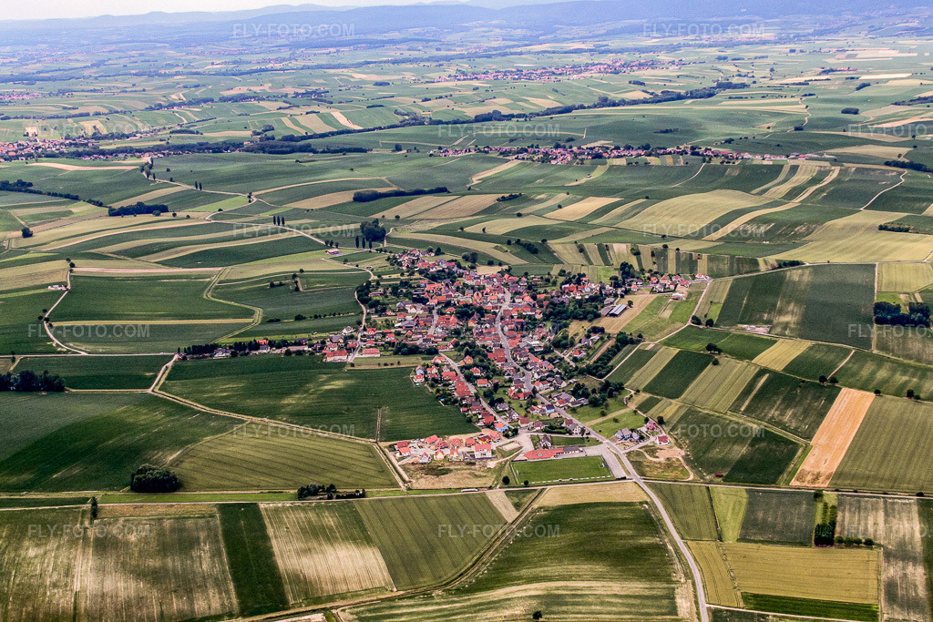 Aerial view: View of the town from the east in Oberlauterbach in the state Bas-Rhin, France.Photo: IMG_19061.jpg taken on 06/20/2009 by Werner Riehm/FLY-FOTO.comResolution of the original: 4752 x 3168 px