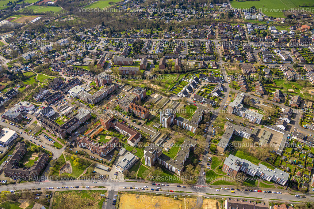 Voerde240309201 | Luftbild, Hochhaus-Wohngebiet und  Neubau Wohnsiedlung Buschacker, Voerde, Nordrhein-Westfalen, Deutschland