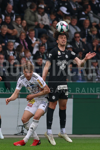 SK Puntigamer Sturm Graz vs TSV Egger Glas Hartberg – Championship Group    | Graz, Austria, 12.Apr.26 - SOCCER - ADMIRAL Bundesliga, SK Puntigamer Sturm Graz vs TSV Egger Glas Hartberg. The image shows Marco Hoffmann (Hartberg) and Albert Vallci (STU) make a header.    