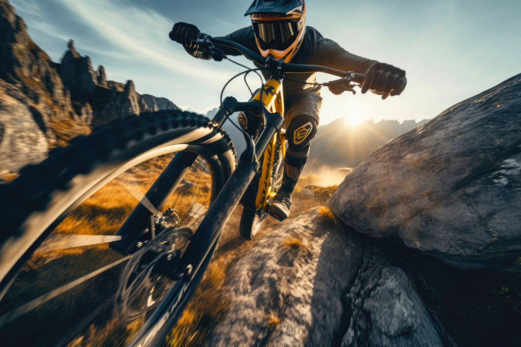 2310018 - Mountainbiker | Motiv eines Mountainbikers bei der Fahrt.