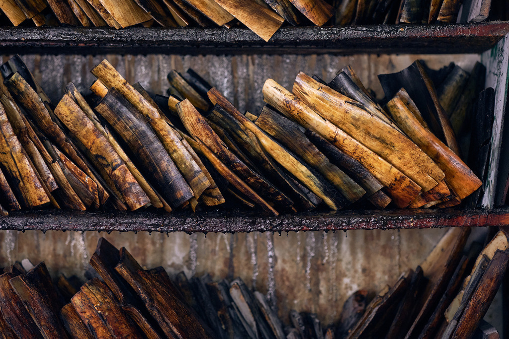 Hornmanufaktur, verschiedene bearbeitete Hornteile | Wien, Austria - August 09, 2022; Hornmanufaktur Thomas Petz; kleine Lagerhalle mit verschiedenen bearbeiteten Hornteilen. - Realisiert mit Pictrs.com