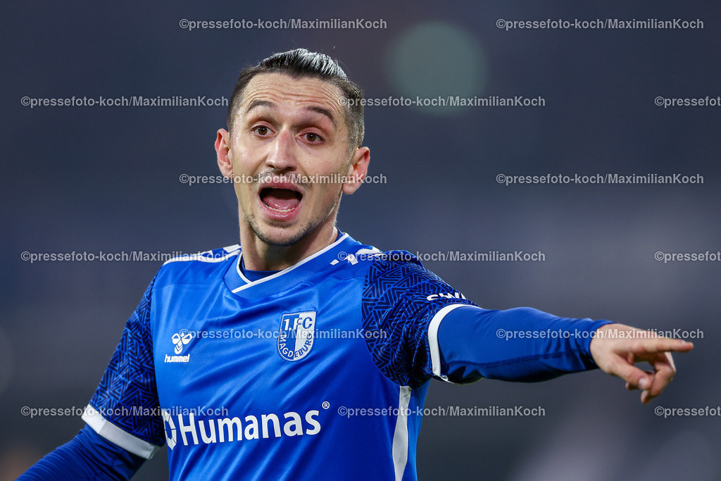 Due20122401071 | 20.12.2024, Fußball, Fortuna Düsseldorf - 1. FC Magdeburg, 2. Bundesliga, Merkur Spiel-Arena, Saison 2024 2025: Baris Atik (1.FC Magdeburg #23)DFB regulations prohibit any use of photographs as image sequences and or quasi-video.
