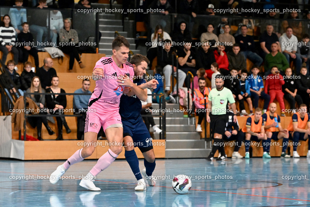 Carinthia Flamengo Futsal Club vs. Futsal Klagenfurt | #8 Ervin Jogic Carinthia Flamengo, #5 Rok Rednak Futsal Klagenfurt, Carinthia Flamengo Futsal Club vs. Futsal Klagenfurt, Carinthia Flamengo Futsal Club vs. Futsal Klagenfurt am 01.12.2024 in Klagenfurt (Ballspielhalle Viktring), Austria, (Photo by Bernd Stefan)