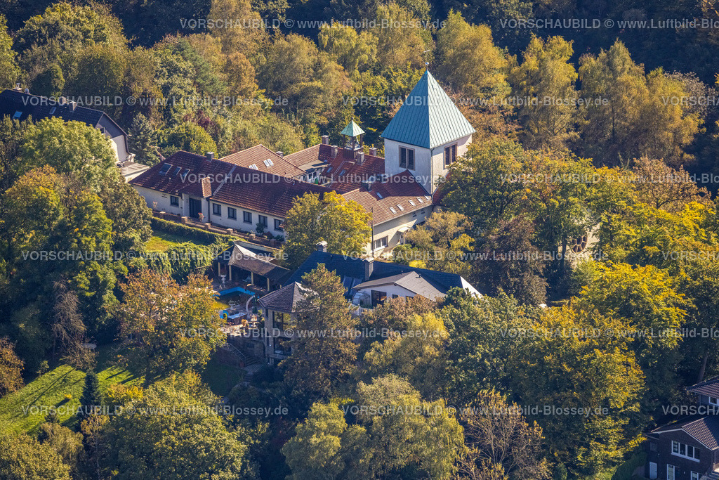 Witten241000440 | Luftbild, Klosterkirche und Kloster der Karmelitinnen im Wald, Turmglocke, Auf der Klippe, Witten, Ruhrgebiet, Nordrhein-Westfalen, Deutschland