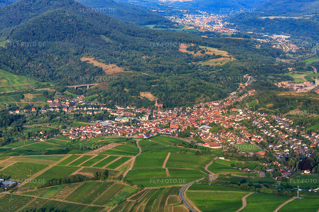 Luftbild: Ortsansicht aus Nordosten in Albersweiler im Bundesland Rheinland-Pfalz in Deutschland. Foto: IMG_108826.jpg vom 15.07.2018 durch Werner Riehm/FLY-FOTO.de