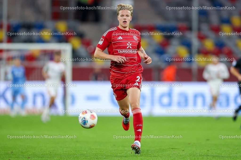 F9503102501064 | 03.10.2025, Fußball, Fortuna Düsseldorf - 1.FC Nürnberg, 2. Fußball Bundesliga, Merkur Spiel-Arena, Saison 2025 2026: Jesper Daland (Fortuna Düsseldorf #02)  DFB regulations prohibit any use of photographs as image sequences and or quasi-video.