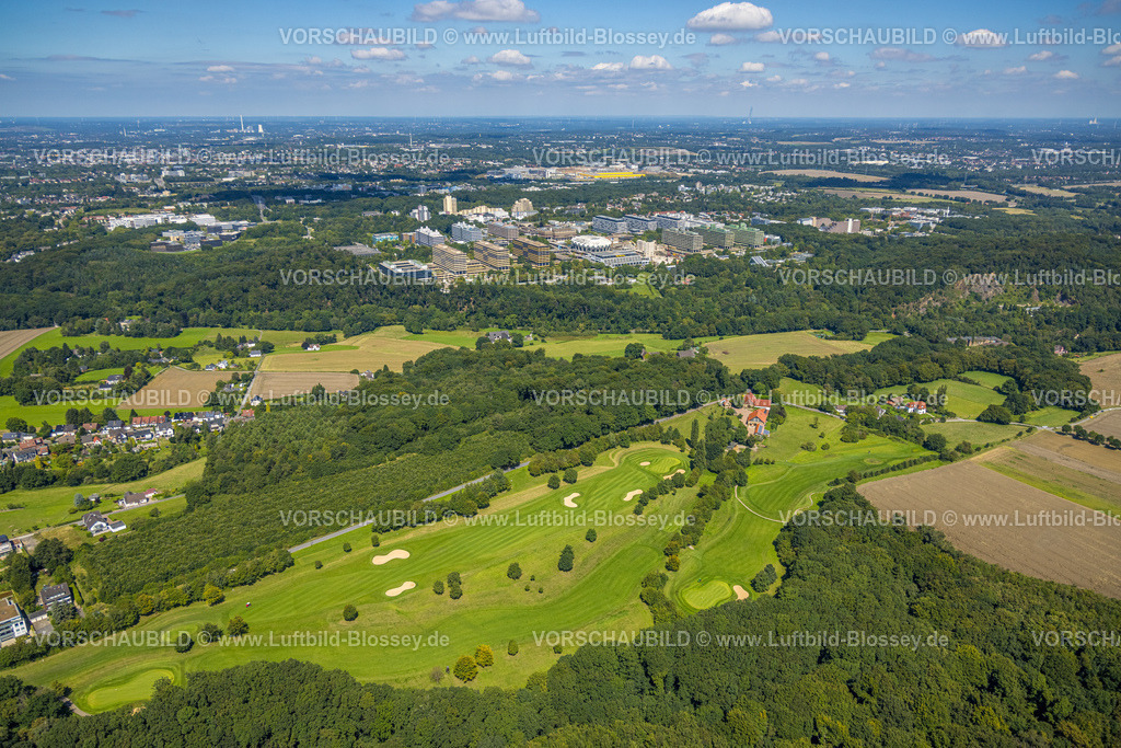 Bochum230801941 | Luftbild, Golfplatz Bochumer Golfclub Im Mailand, im Hintergrund die Ruhr-Universität Bochum RUB, Stiepel, Bochum, Ruhrgebiet, Nordrhein-Westfalen, Deutschland