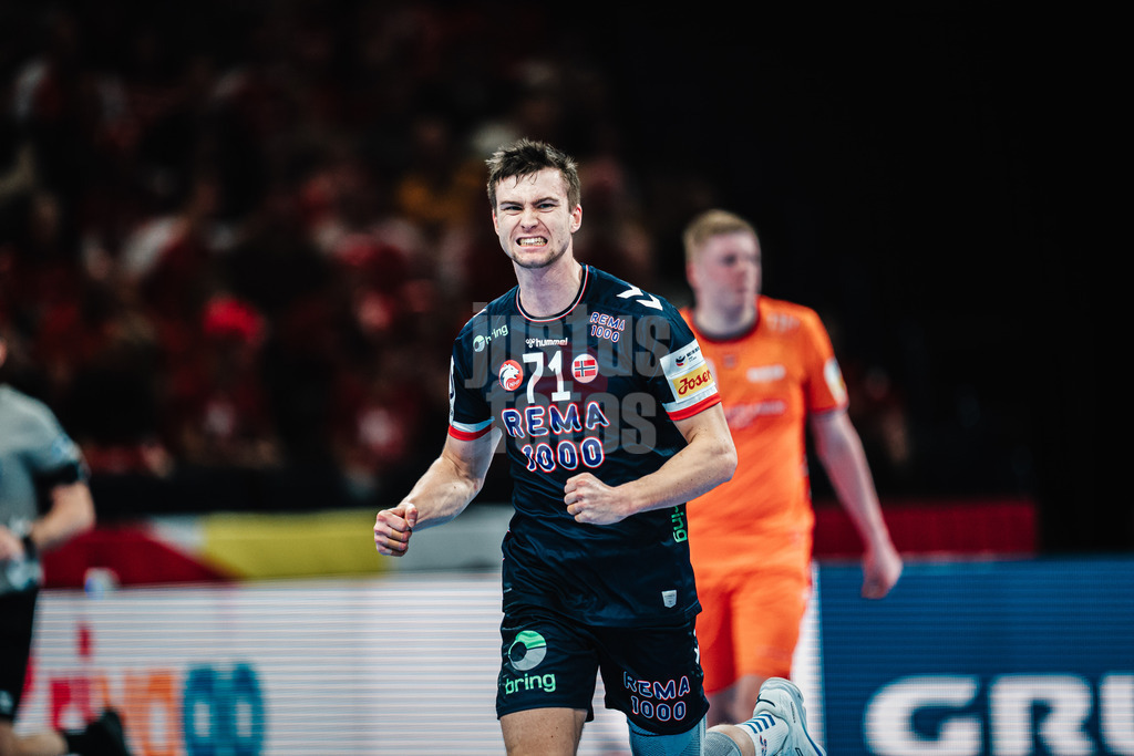 Handball | Herren | EHF EURO 2024 | European Championshop Men 2024 Final Tournament | Norwegen vs. Niederlande | 19.01.2024 | Alexandre Christoffersen Blonz (#71, Norwegen, NOR) jubelt